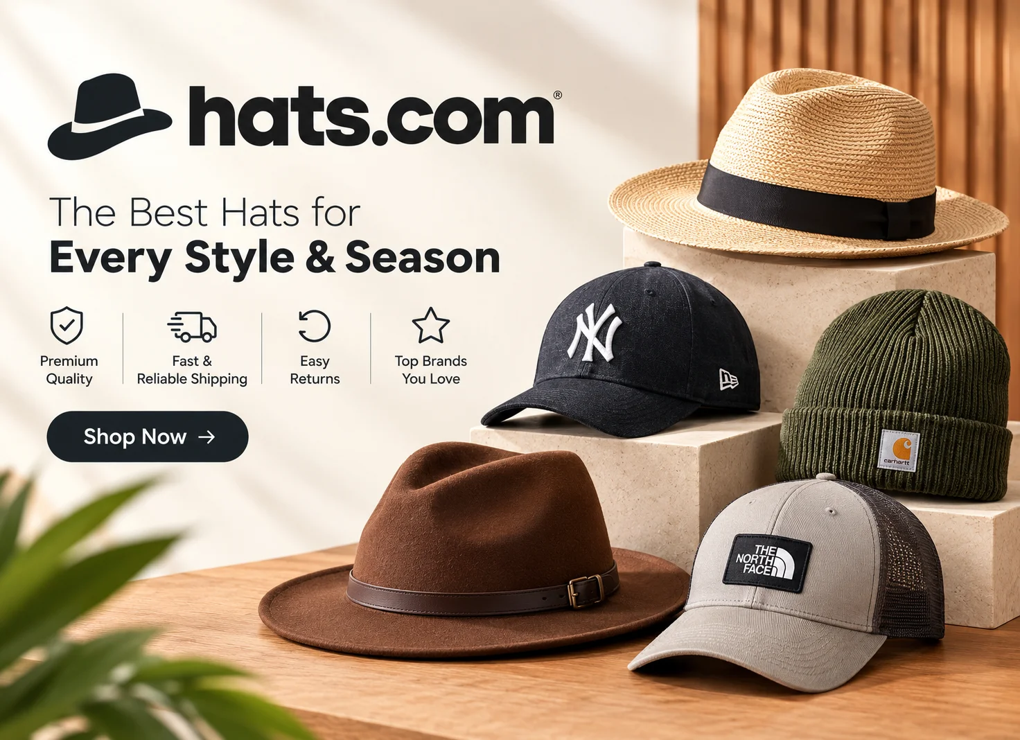 Hats.com designer hats and headwear including baseball caps, fedoras, cowboy hats, bucket hats, beanies and flat caps