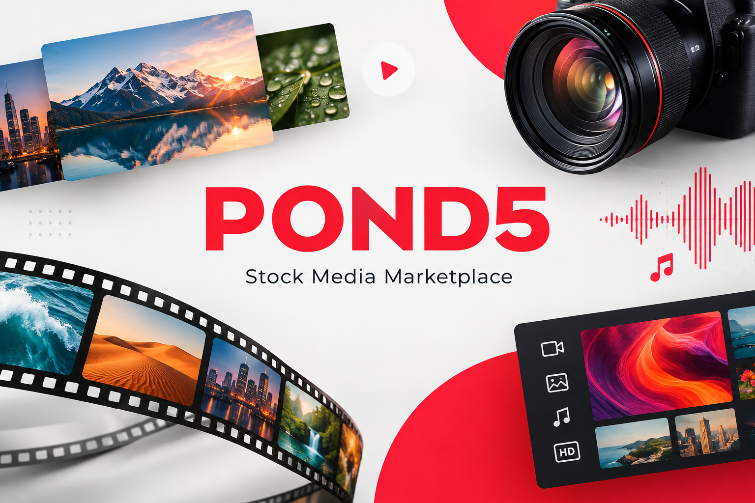 Pond5 royalty-free stock media library featuring videos, music, photos, sound effects, illustrations, and creative assets