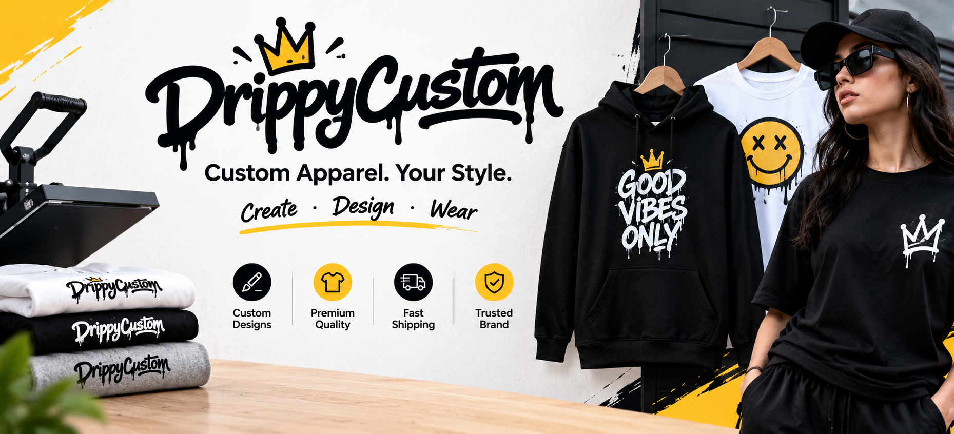 Drippy Custom official online store showcasing personalized apparel, custom hoodies, t-shirts, and printed streetwear