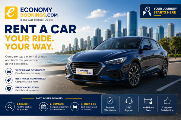 EconomyBookings online car rental platform featuring rental cars from multiple suppliers across thousands of locations worldwide.