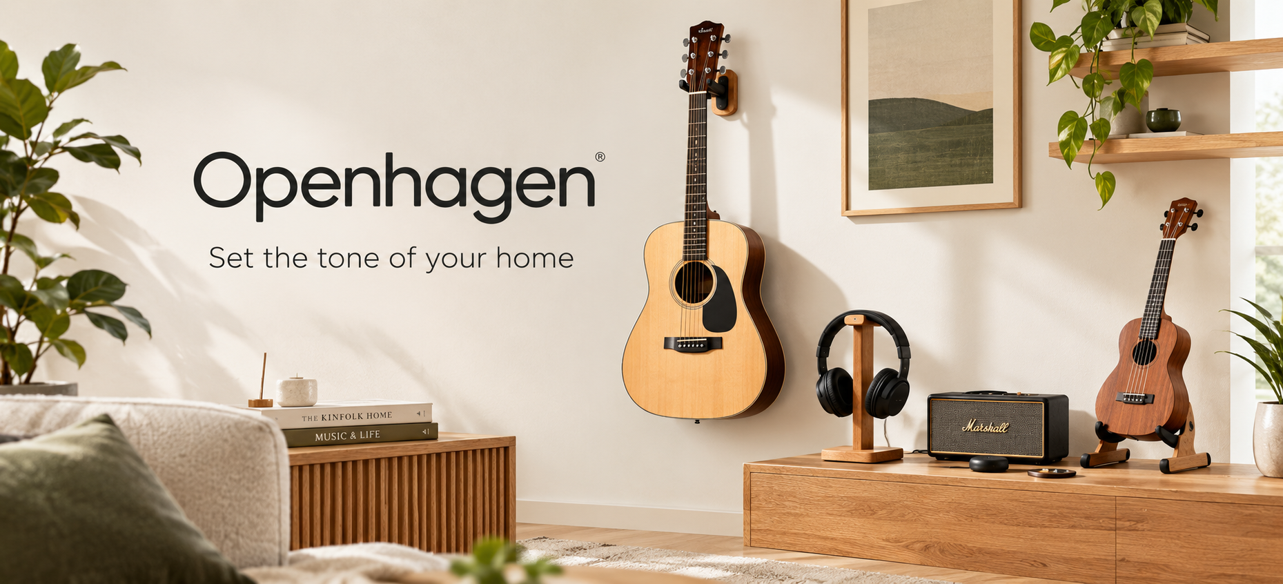 Openhagen official online store featuring premium Danish-designed guitar wall mounts, floor stands, and musical instrument accessories
